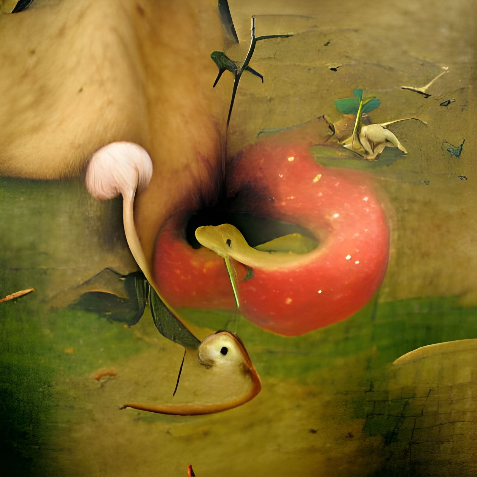 Garden of Eden: Bosch-Inspired Painting of Temptation