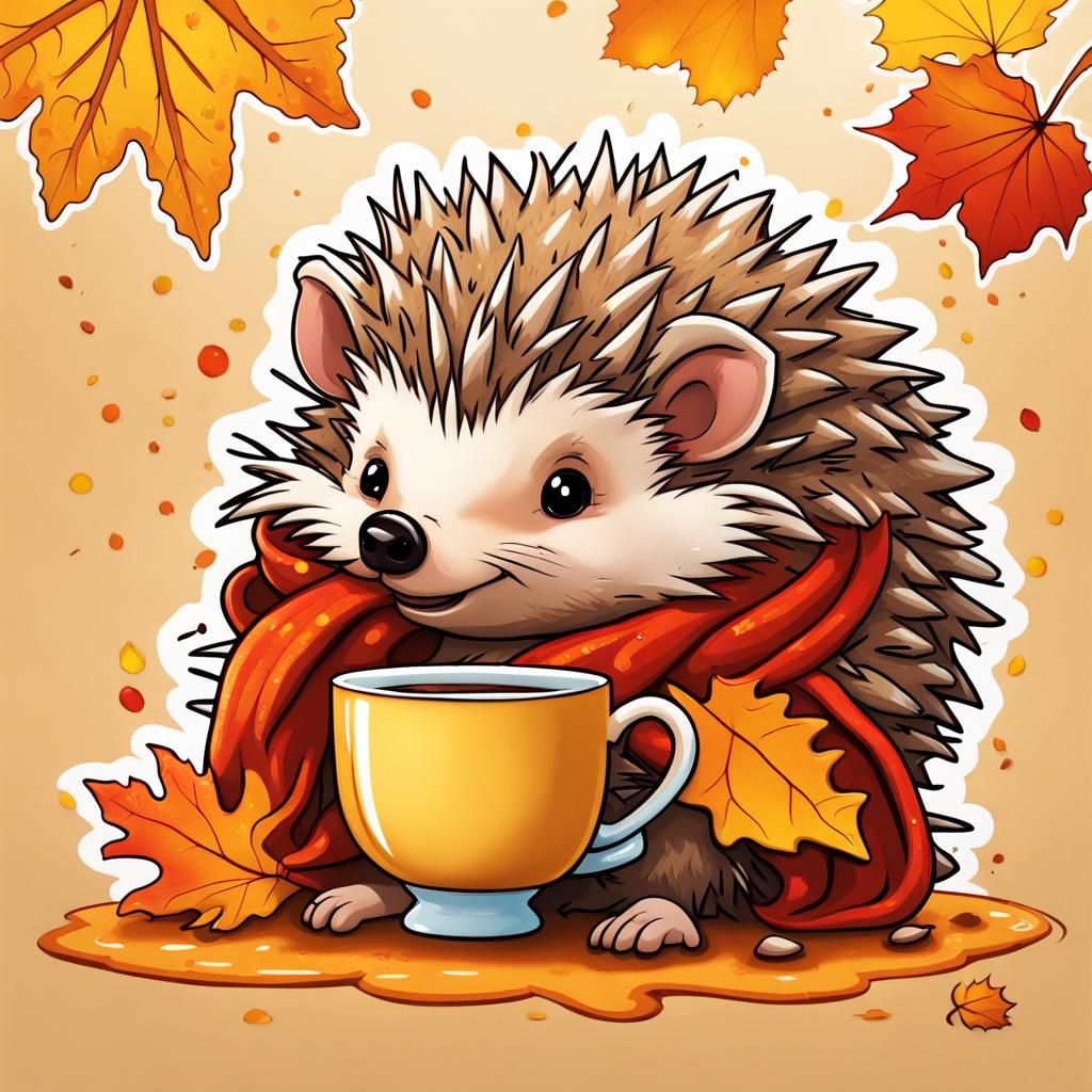 Cute Hedgehog in Autumnal Splash Art