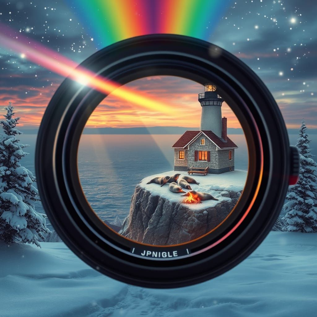 Winter Landscape Flows From Camera Lens, Kinkade Style