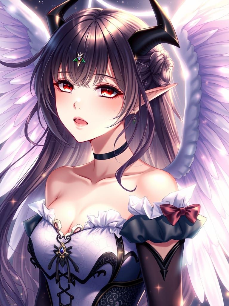 Ethereal Dark Angel with Contrasting Angelic Light