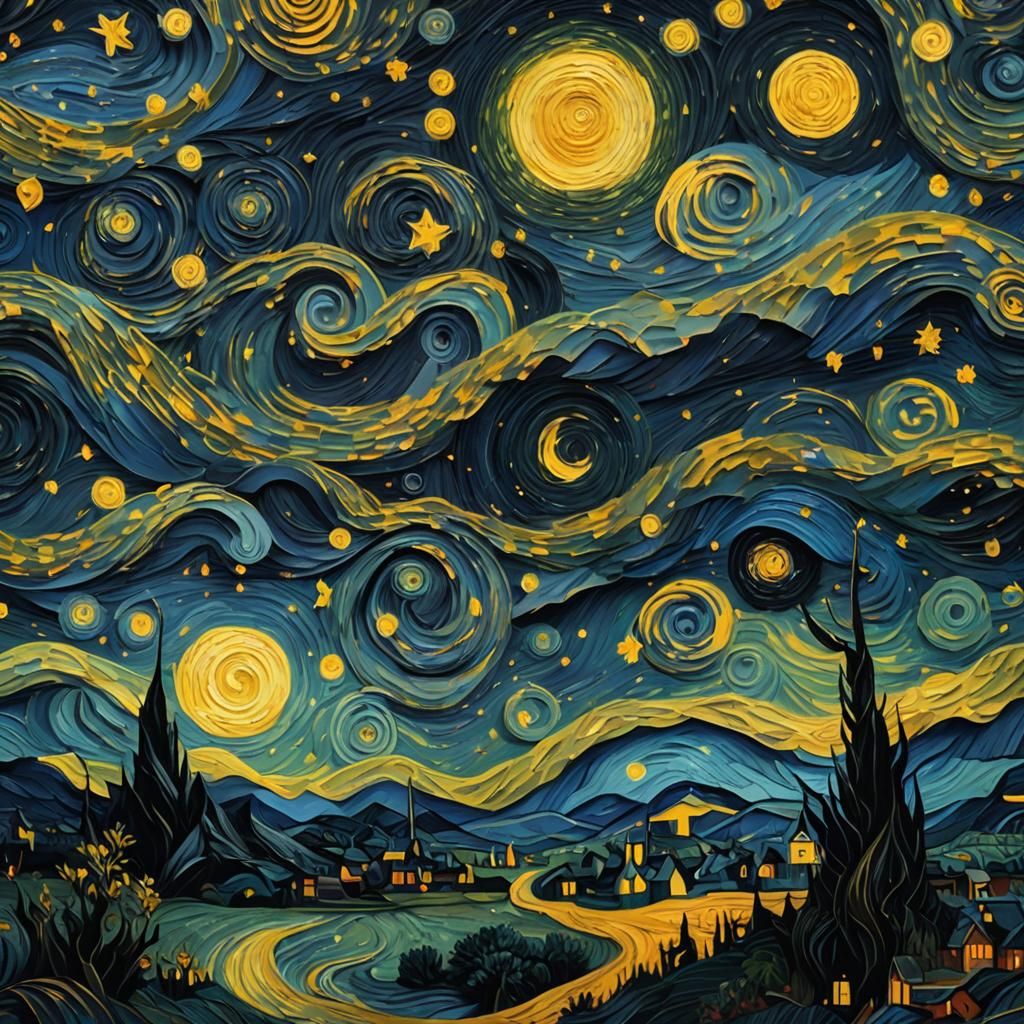 Papercut Van Gogh Starry Night, Detailed Matte Painting