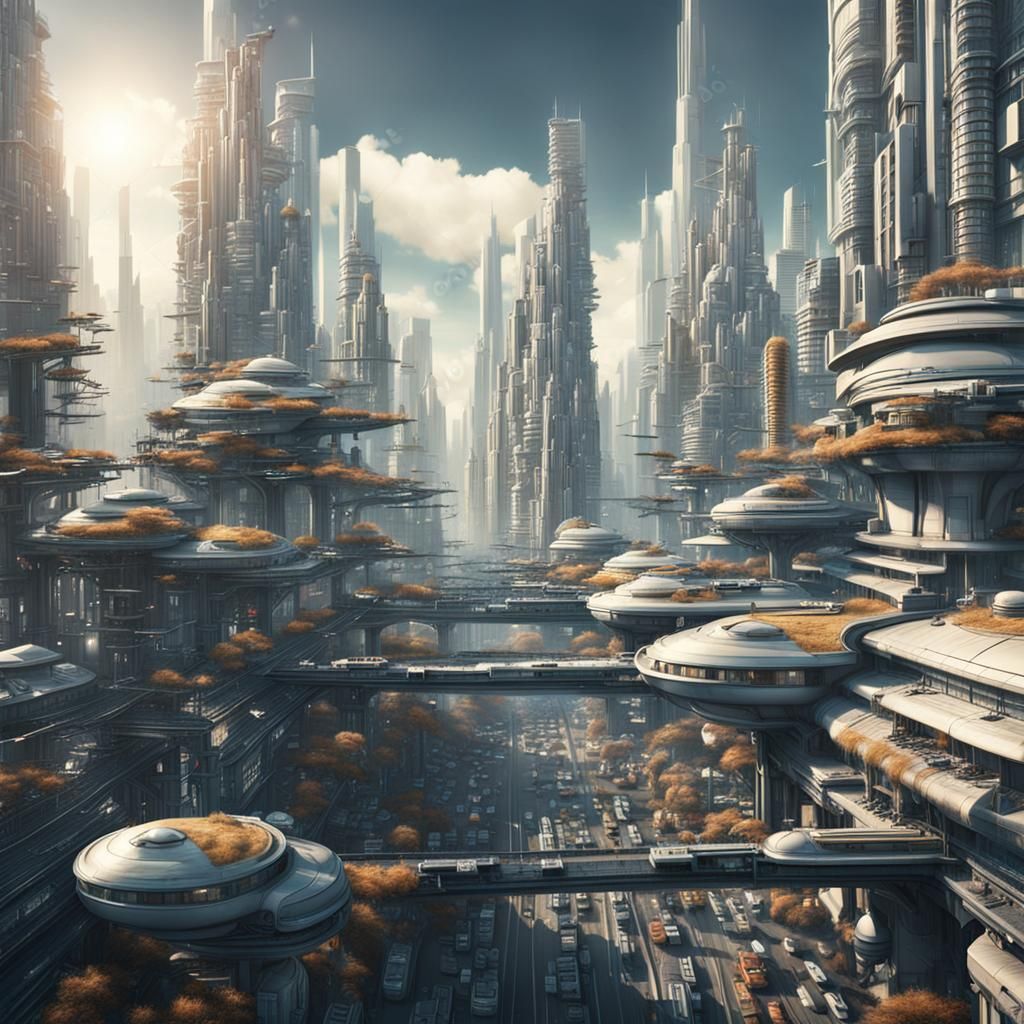 Detailed Matte Painting of Overcrowded Metropolis