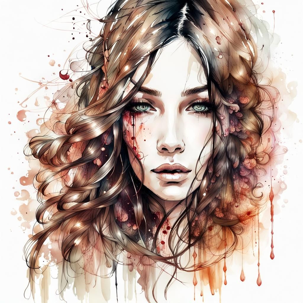 Charming Woman Portrait in Mixed Media Style