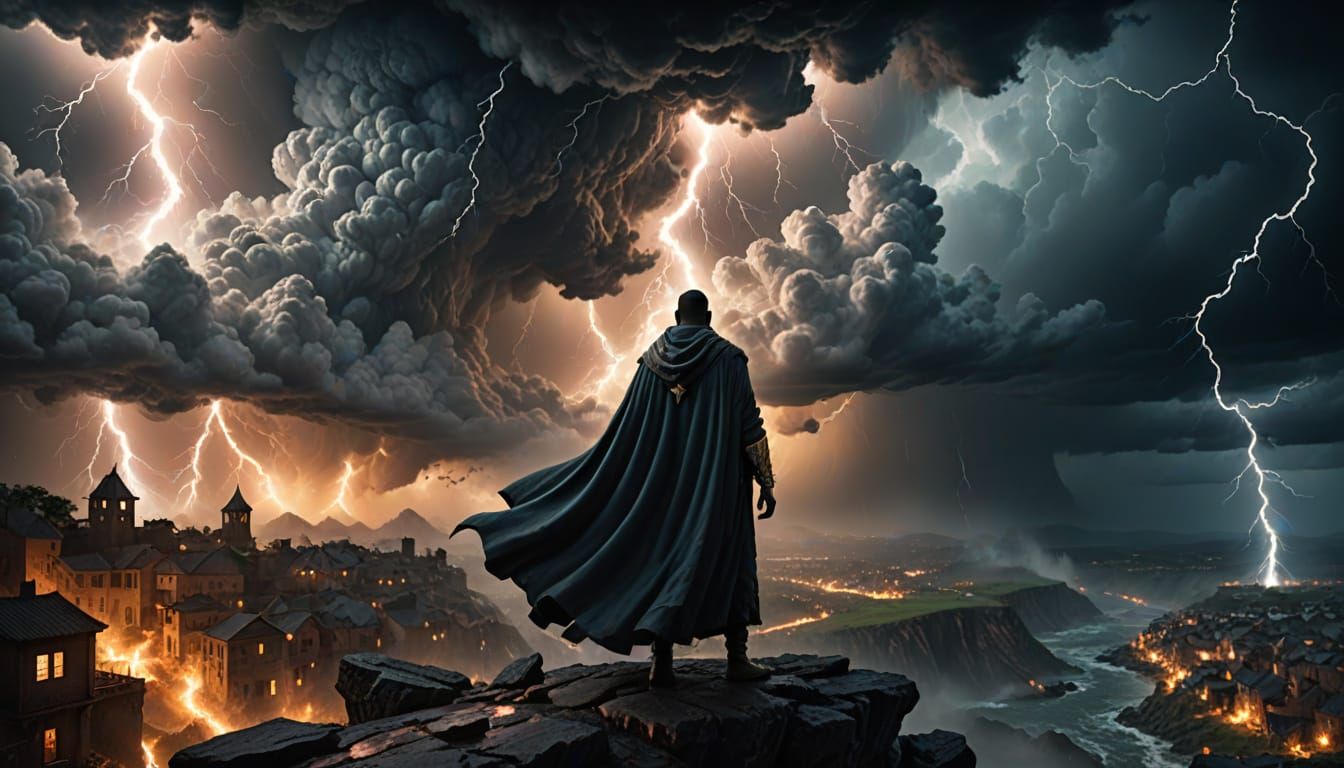 Ebony Wizard Dominates Cacophonous Storm in Epic Fantasy Art