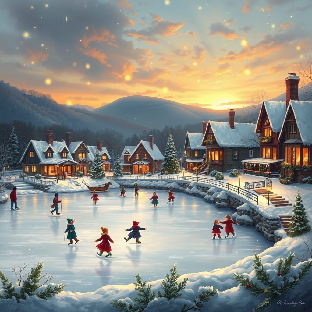 Winter Wonderland Village Scene in Traditional European Styl...