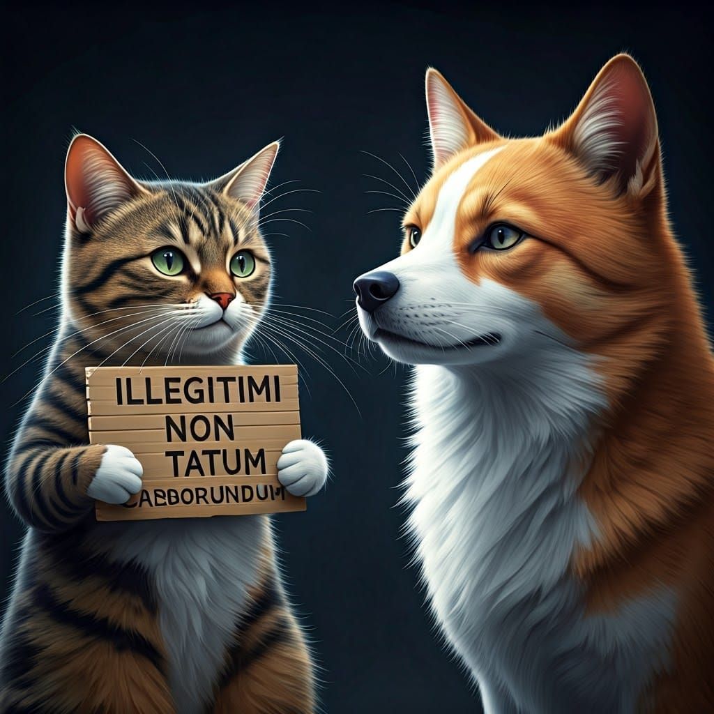 Cat and Dog in Anime Style, Latin Sign