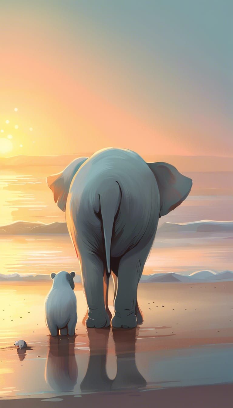 Elephant and Polar Bear Sunset: Surreal Digital Art