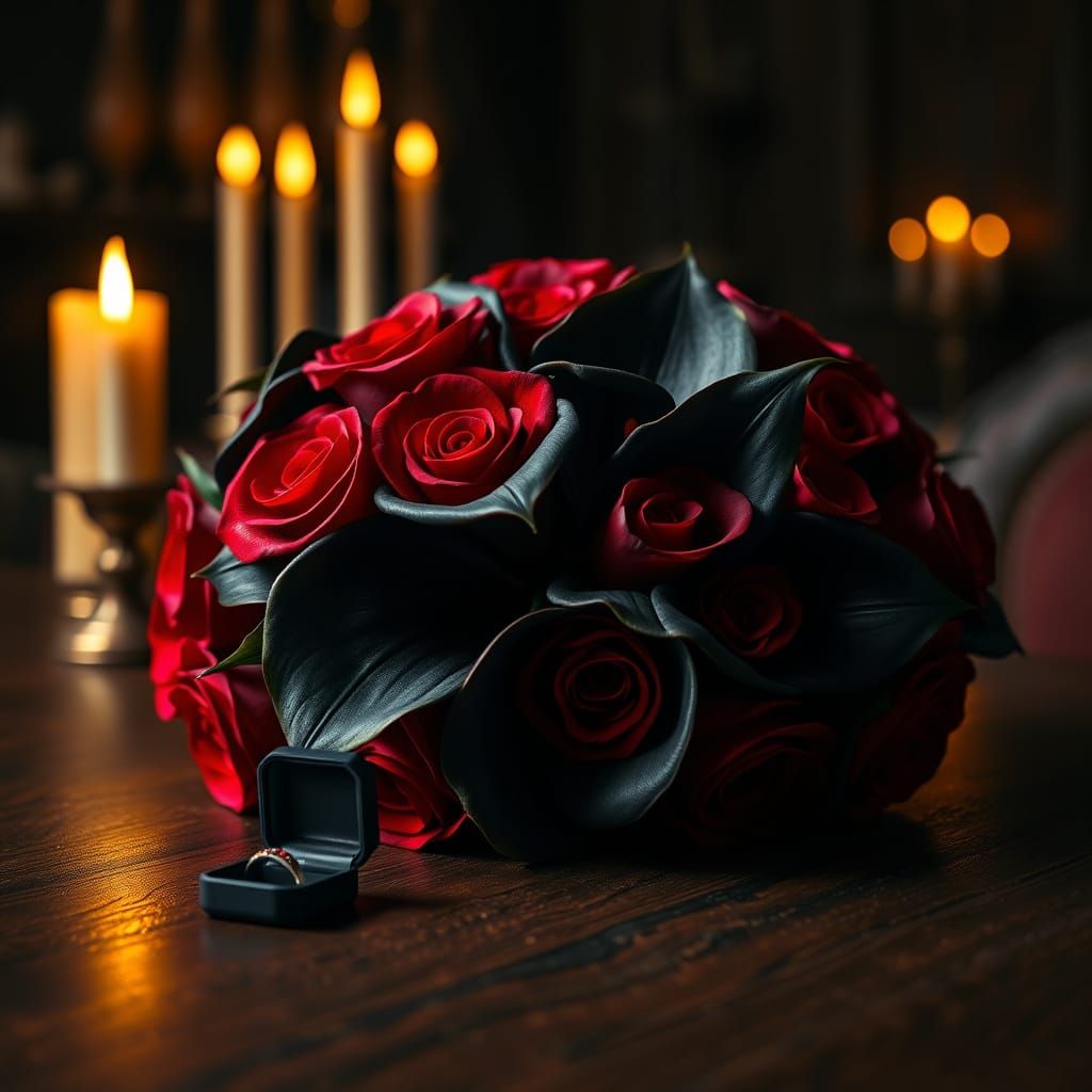 Dark Fantasy Wedding Bouquet in Moody, Hyperrealistic Style