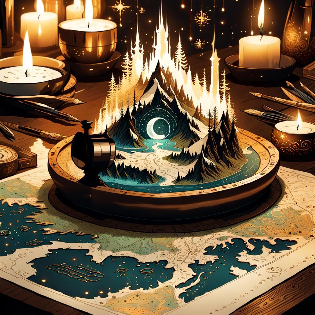 Middle-Earth Map with Ink and Fairy Lights