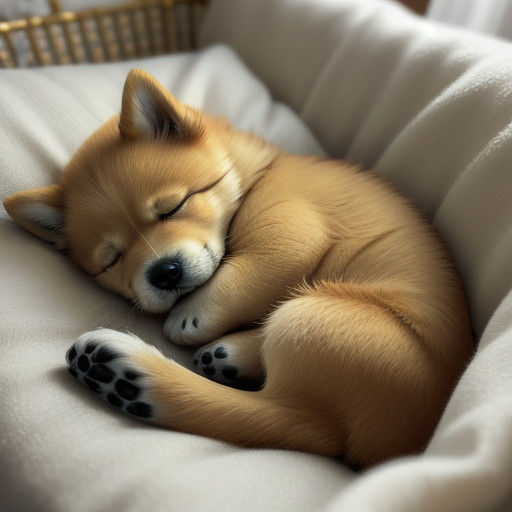 Warm Oil Painting of a Sleeping Puppy Baby in a Cozy Nursery