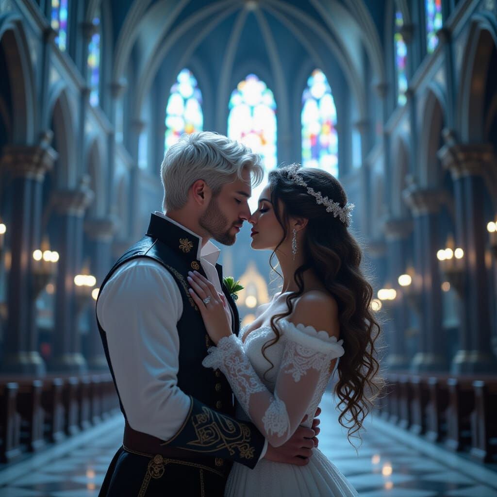 Sorcerer and Valkyrie's Kiss in Gothic Cathedral