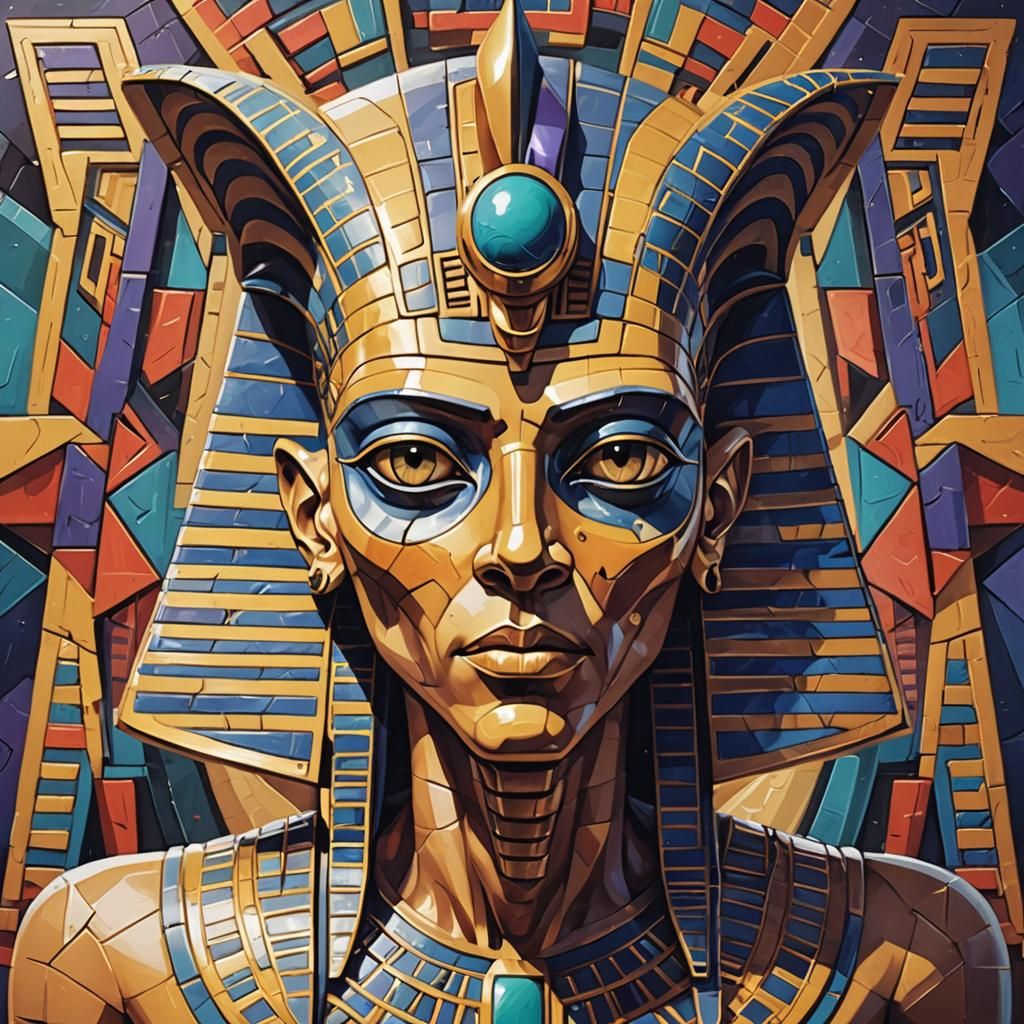 Alien Pharaoh God in Cubist Art Deco Style