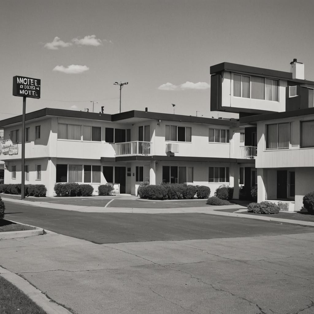 Black and White Photo of a Cheap Motel