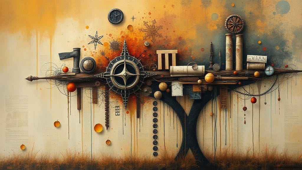 Surreal Autumn Collage with Impasto Texture