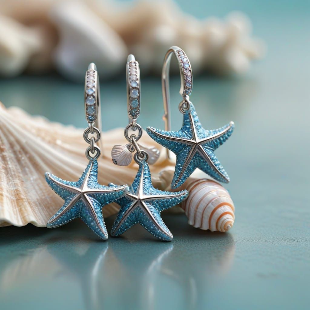 Silver Earring with Starfish and Seashell Charms