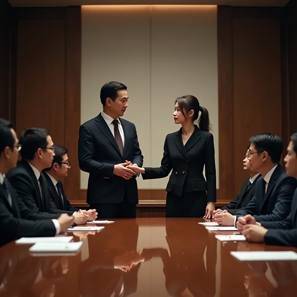 Taiwanese Professionals Discussing Plans in Cinematic Lighti...