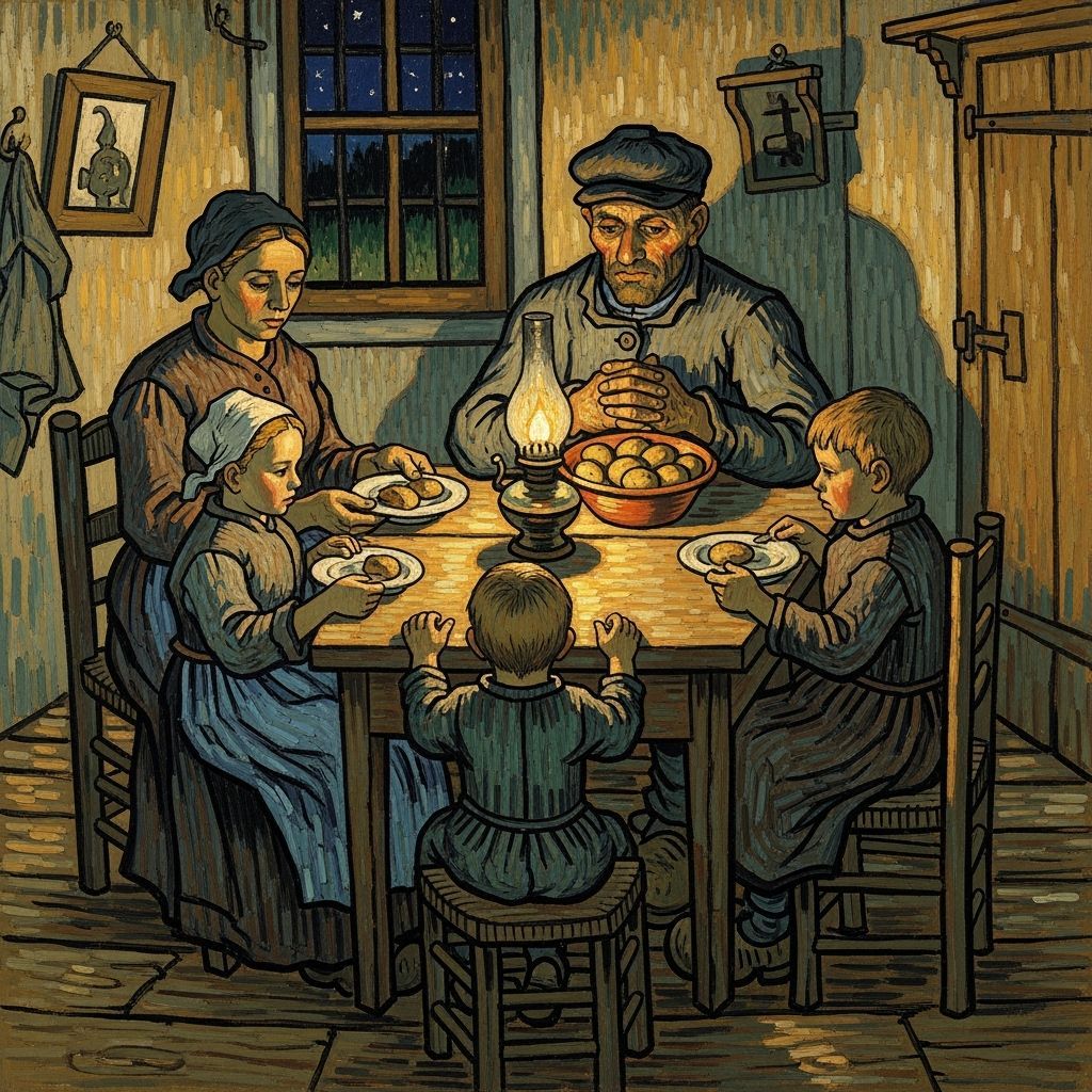 Family Meal in Van Gogh's Post-Impressionist Style