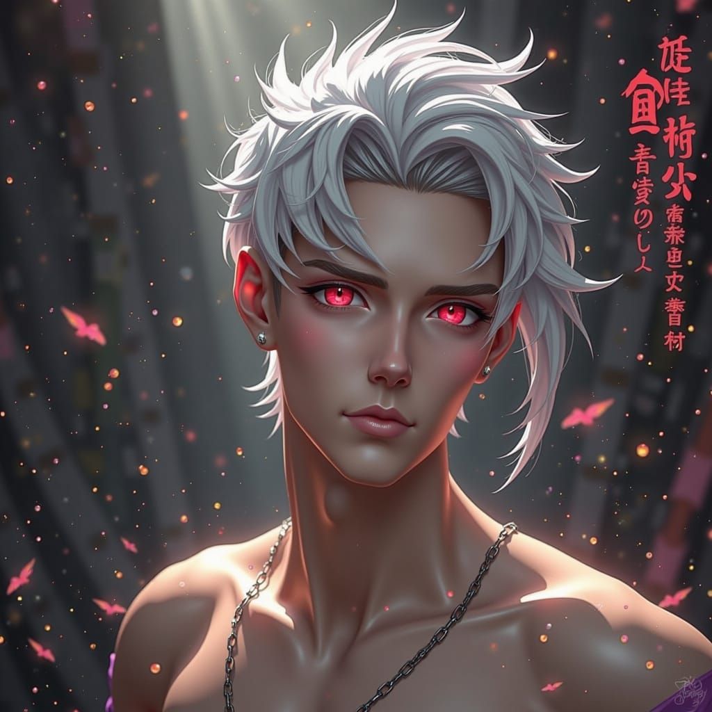 Androgynous Korean Prince with Radiant Skin and Vibrant Red ...