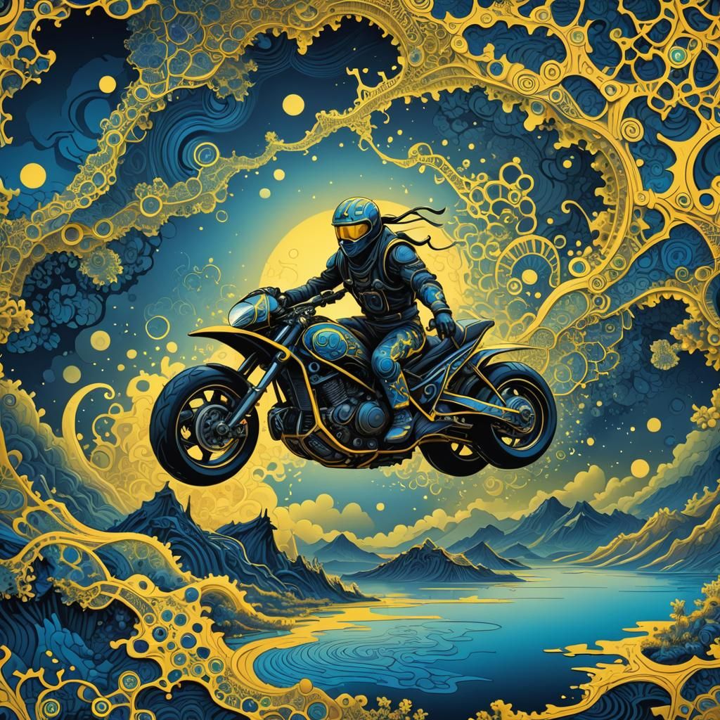 Ninja on Magma Lake: M.C. Escher Style