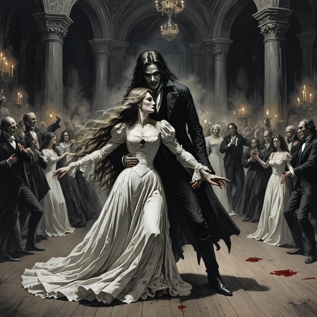 Sinister Vampire Ballroom Dance in Gothic Horror Style