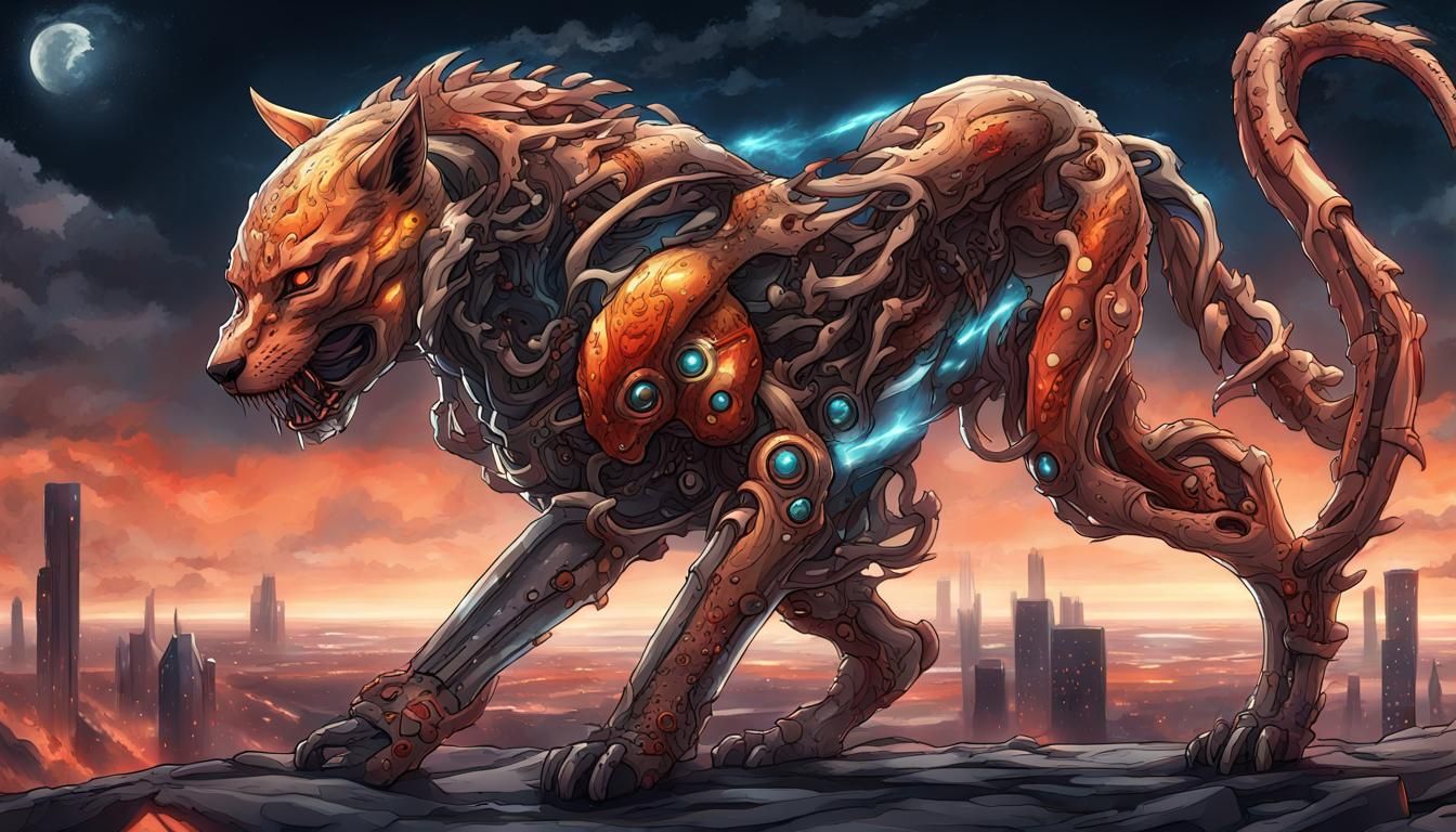 Biomechanical Cyborg Monster in Anime Zoid Style