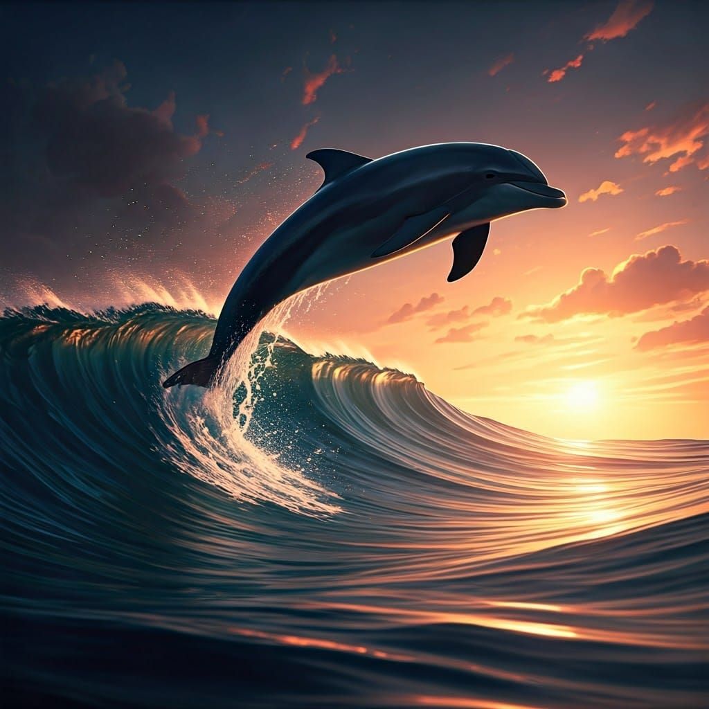 Dolphin Leaping at Sunset: Fantasy Concept Art