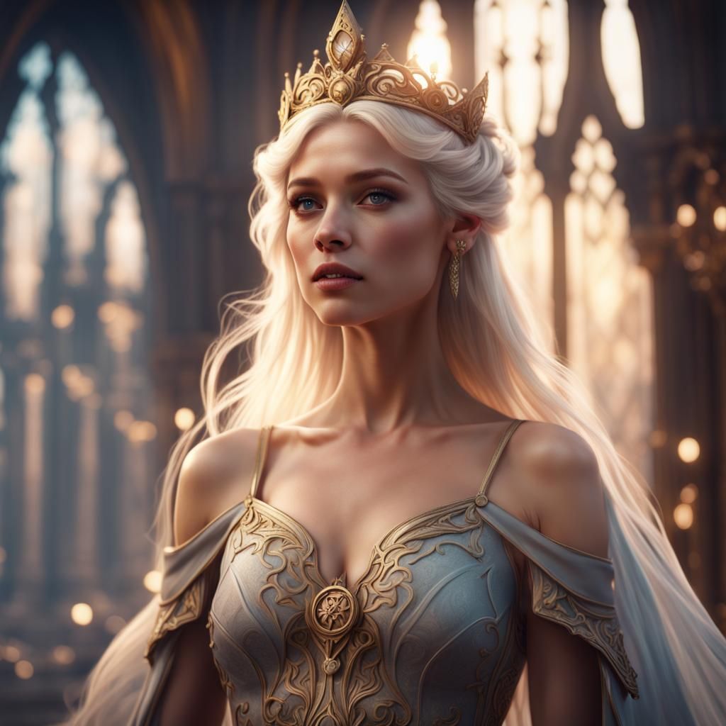 Ethereal Blonde Princess in Detailed Matte Painting