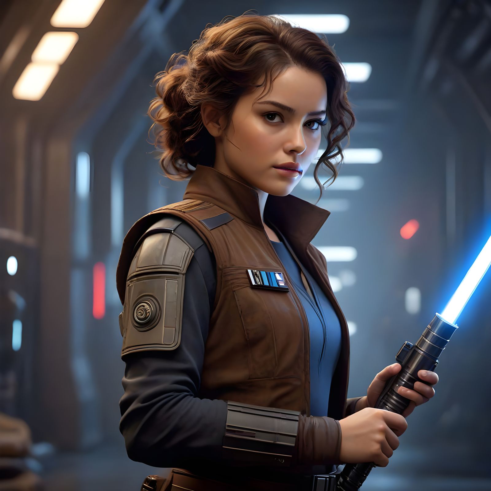 Sci-Fi Heroine with Lightsaber in Action Movie Still