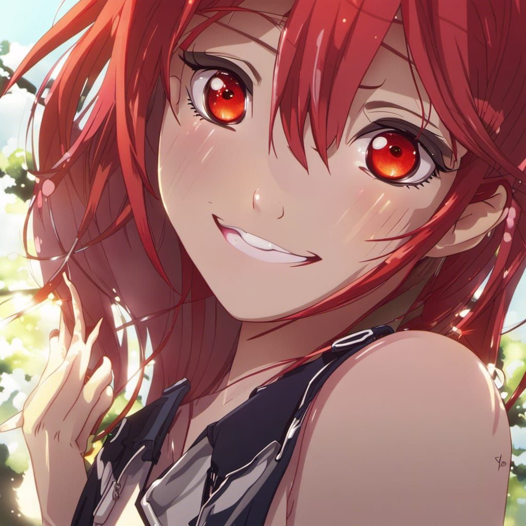 Red-Haired Girl with Shining Eyes: Anime Style