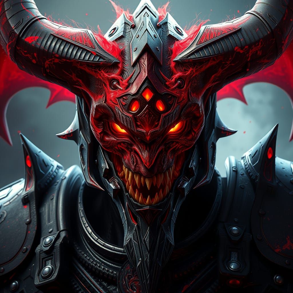 Cyberpunk Space Demon Portrait in Hyperdetailed Style