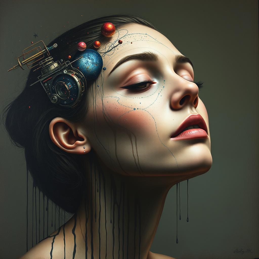 Fantastical Portrait with Splatter and Drip Techniques