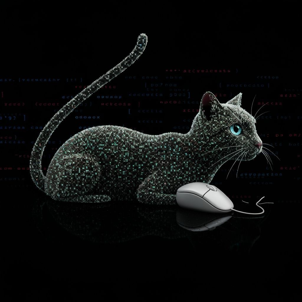 Digital Cat and Mouse Duo Formed From Code
