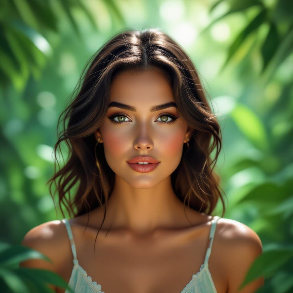 Beautiful Woman Portrait Amidst Lush Nature