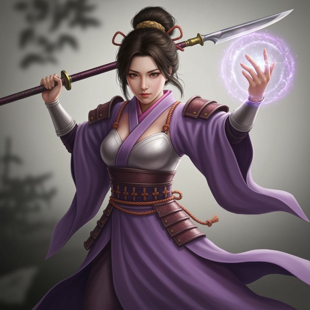 Japanese Sorceress Wields Naginata and Spell