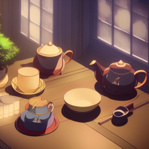 Studio Ghibli Style Tea Set Key Visual