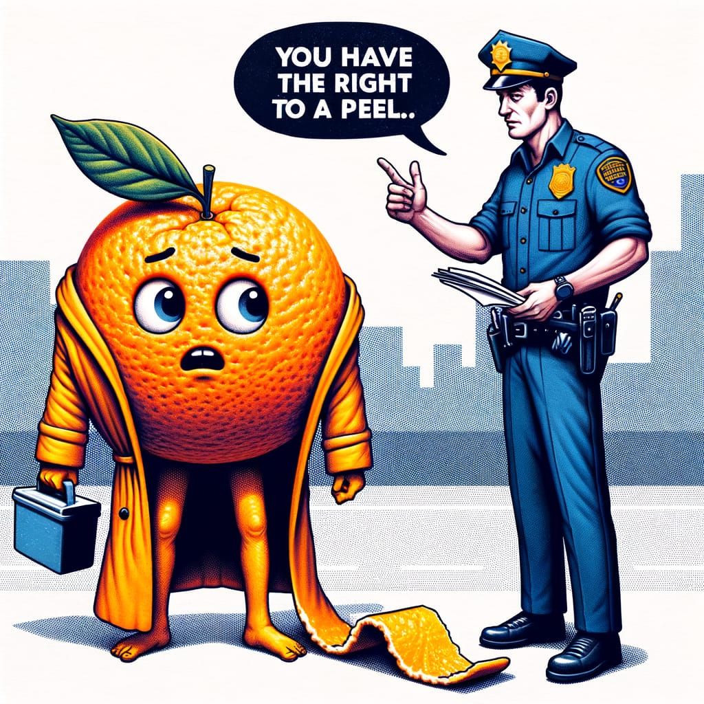 Anthropomorphic Orange Arrested: A Comical Illustration