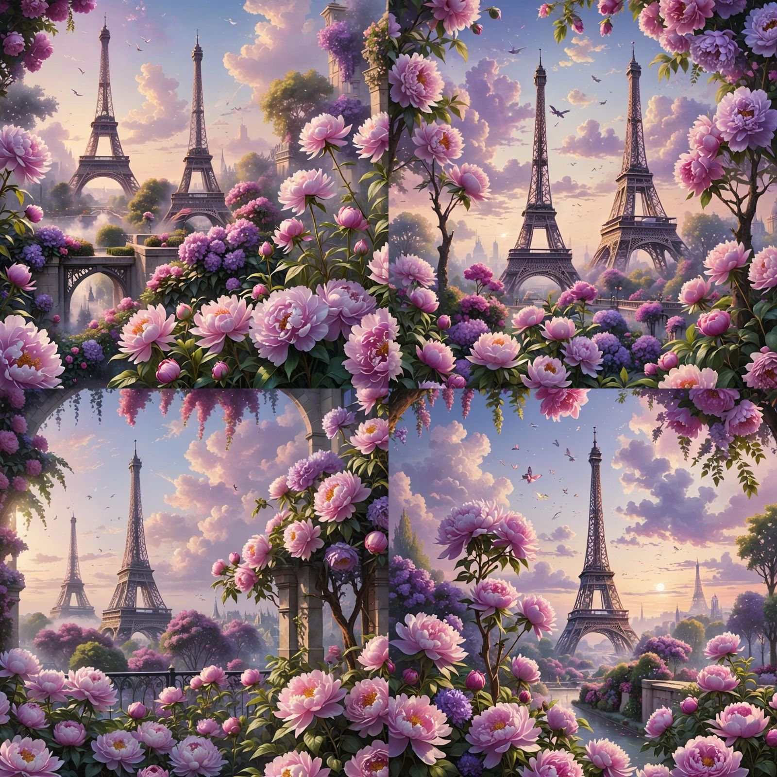 Paris Summer Scene with Peonies in High Fashion Clipart