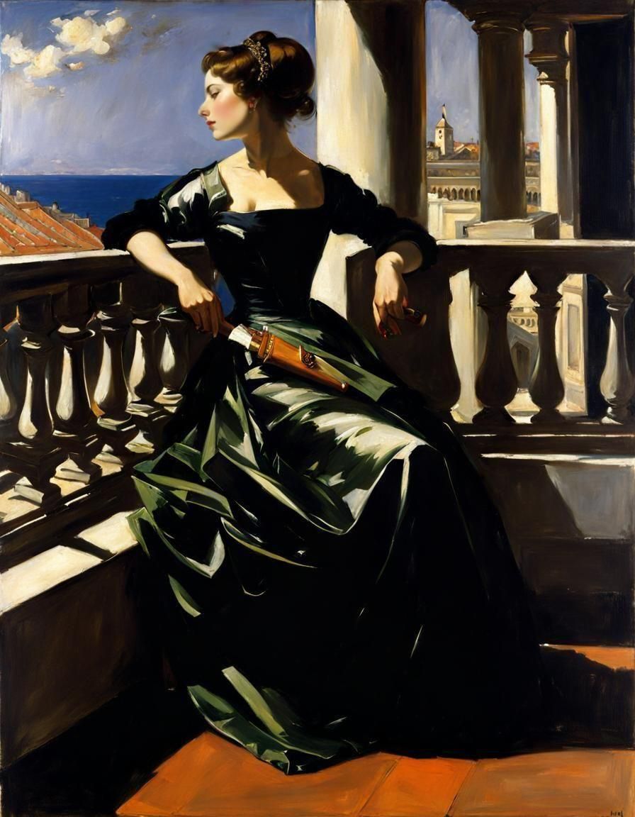 Spy Smoking on Balcony in Baroque Style