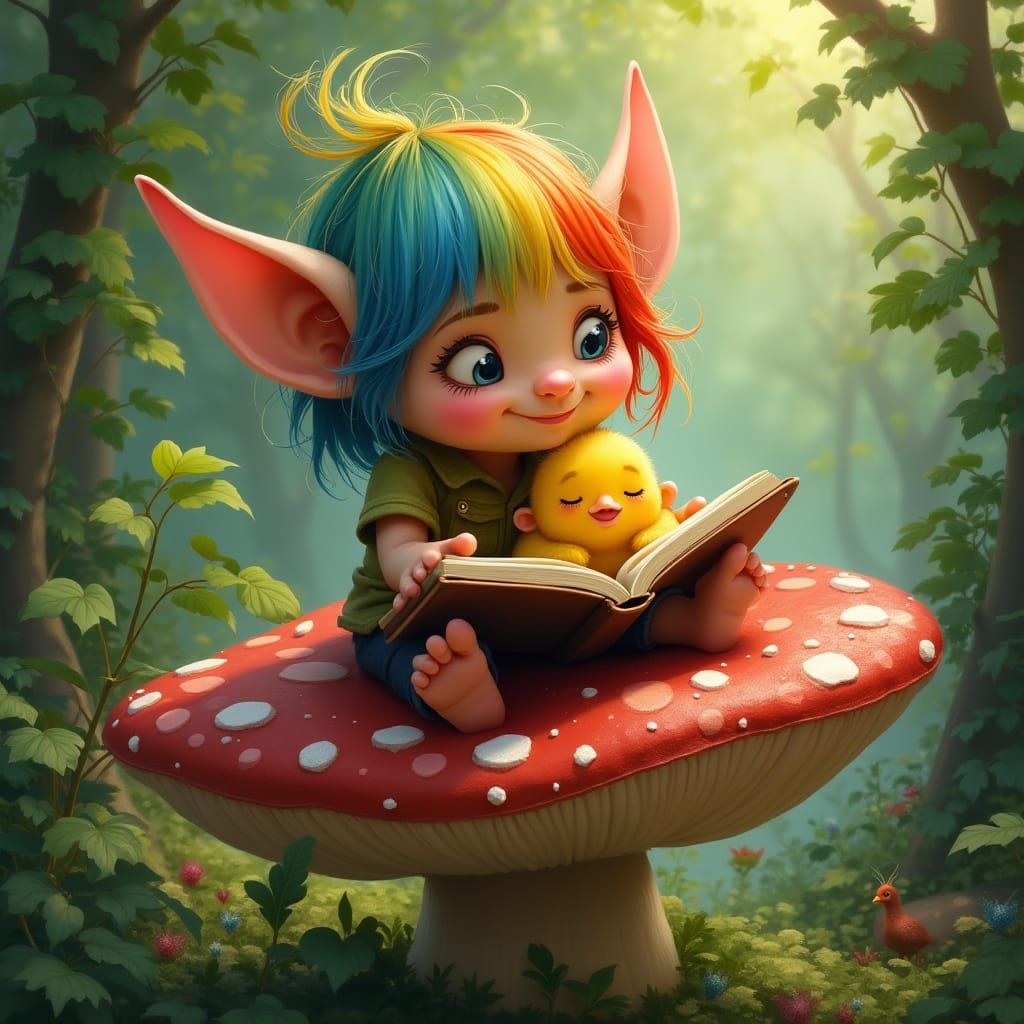 troll readin' to a sleepy chick