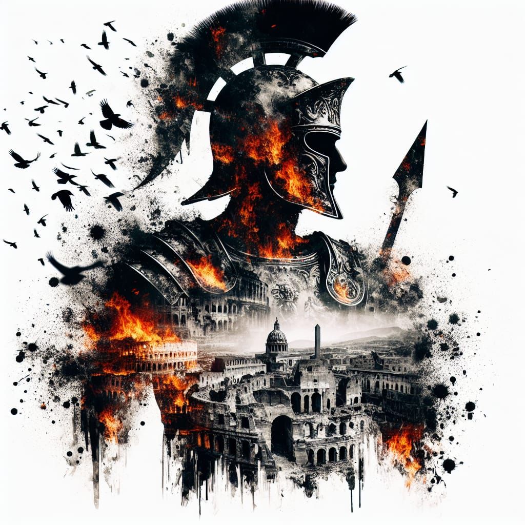 Roman Centurion Amidst Carthaginian Ruins in a Double Exposu...