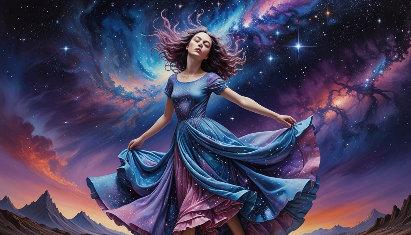 Cosmic Girl with Shimmering Hair, Digital Art