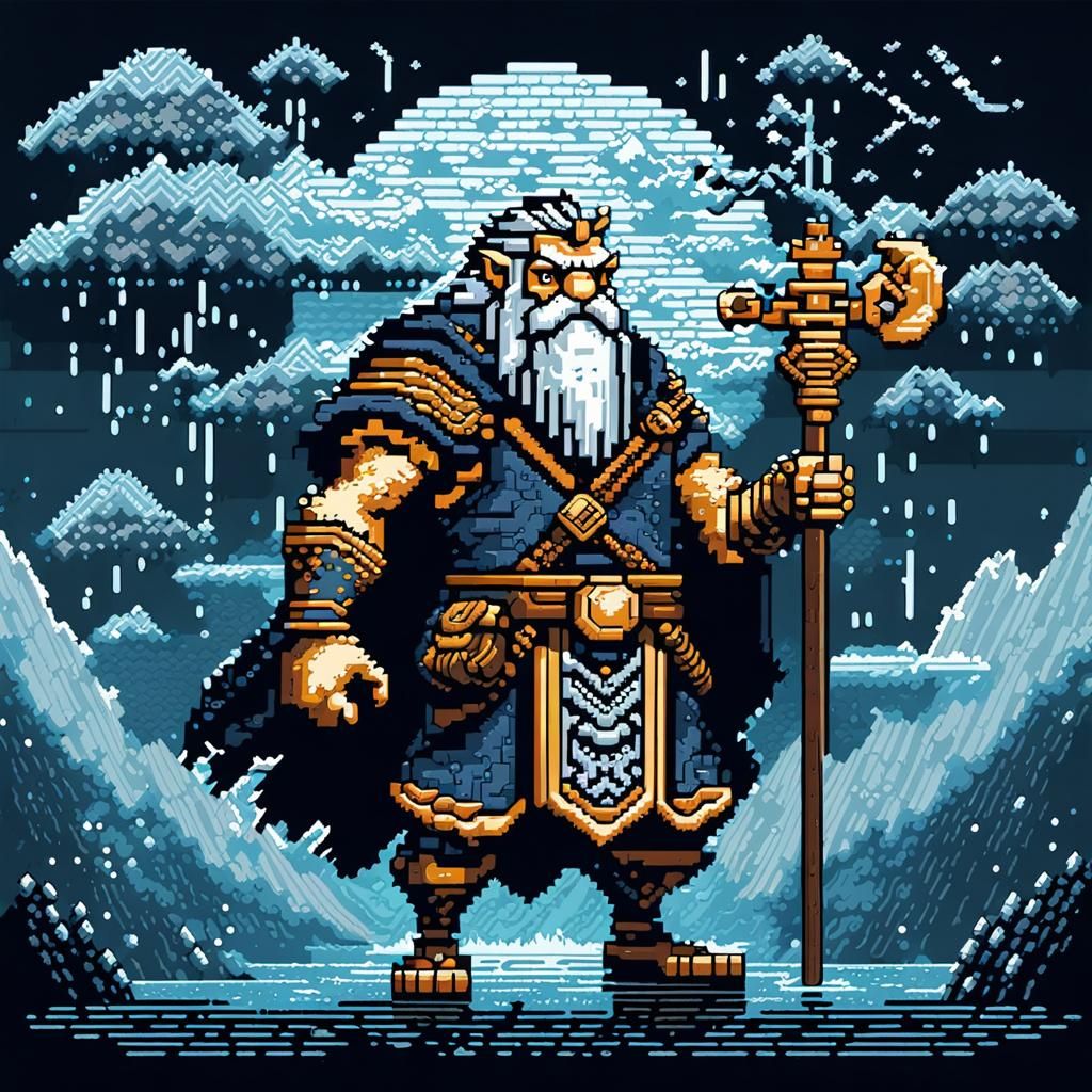 Mythical Weather Controller in 8-bit Pixel Art