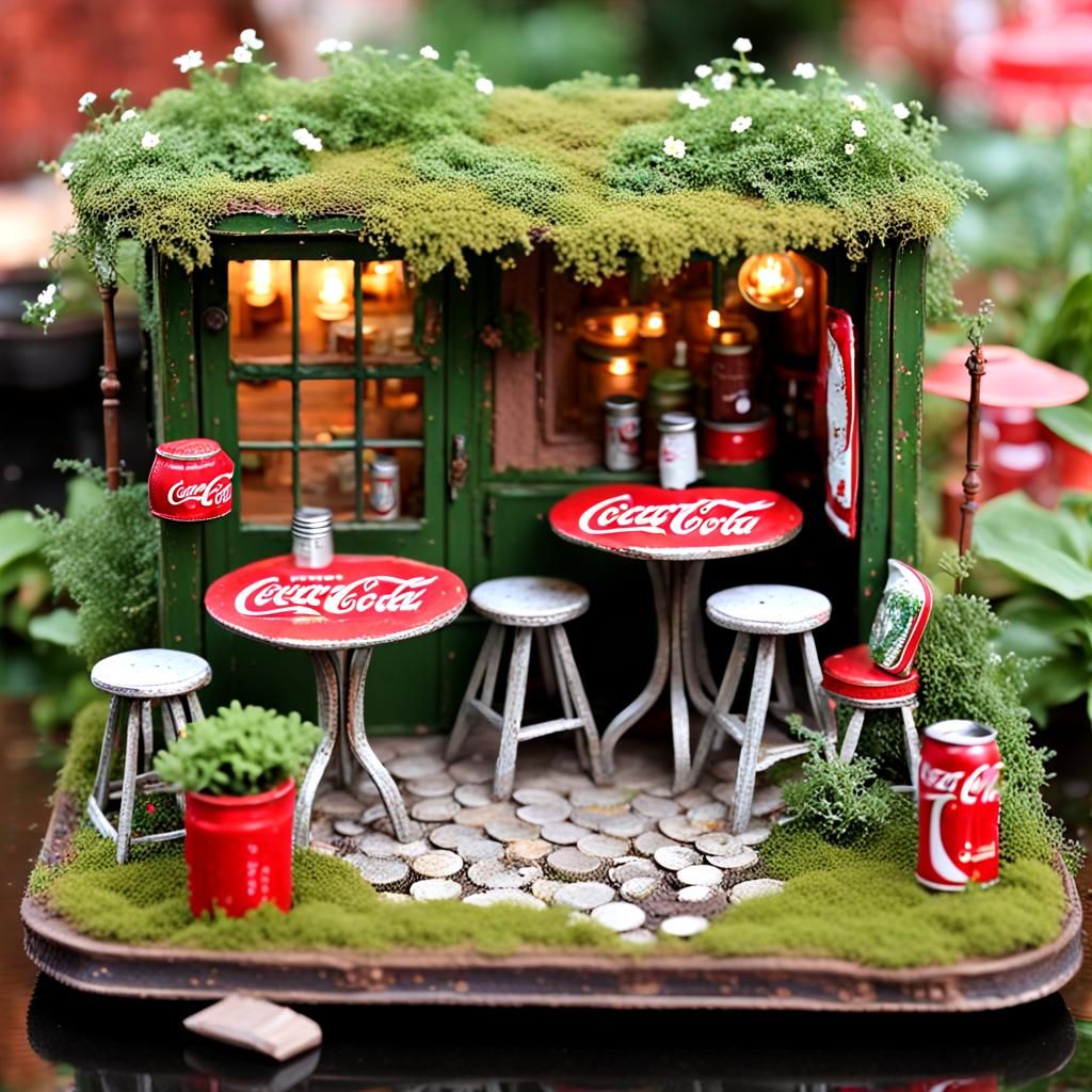 Miniature Rustic Cafe Inside Recycled Coca-Cola Can