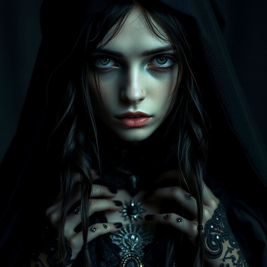 Gothic Portrait of a Sad Woman in Despair