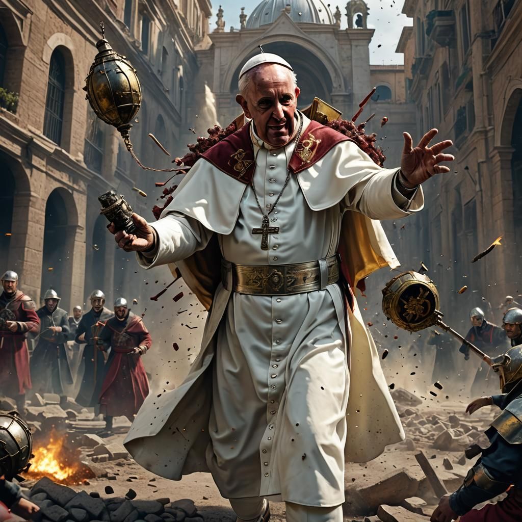 Pope Throws Grenade: Detailed Matte Painting