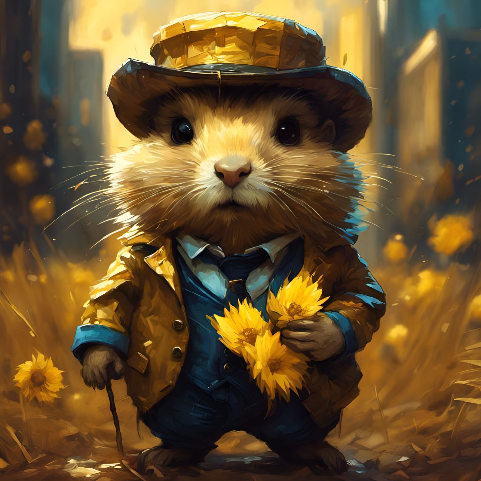 Chibi Gopher as Van Gogh with Dramatic Lighting