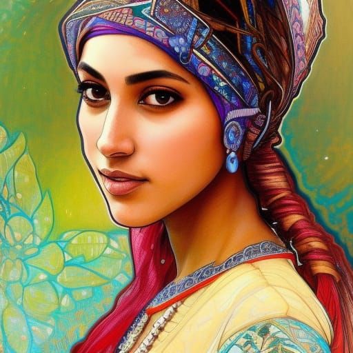 Moroccan Woman Portrait in Art Nouveau Style