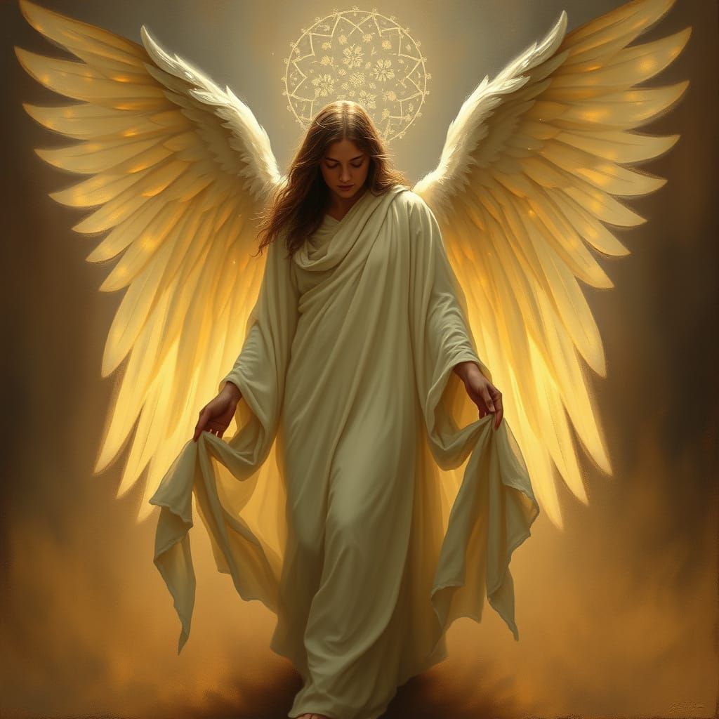Serene Angelic Guidance in Muted Earth Tones