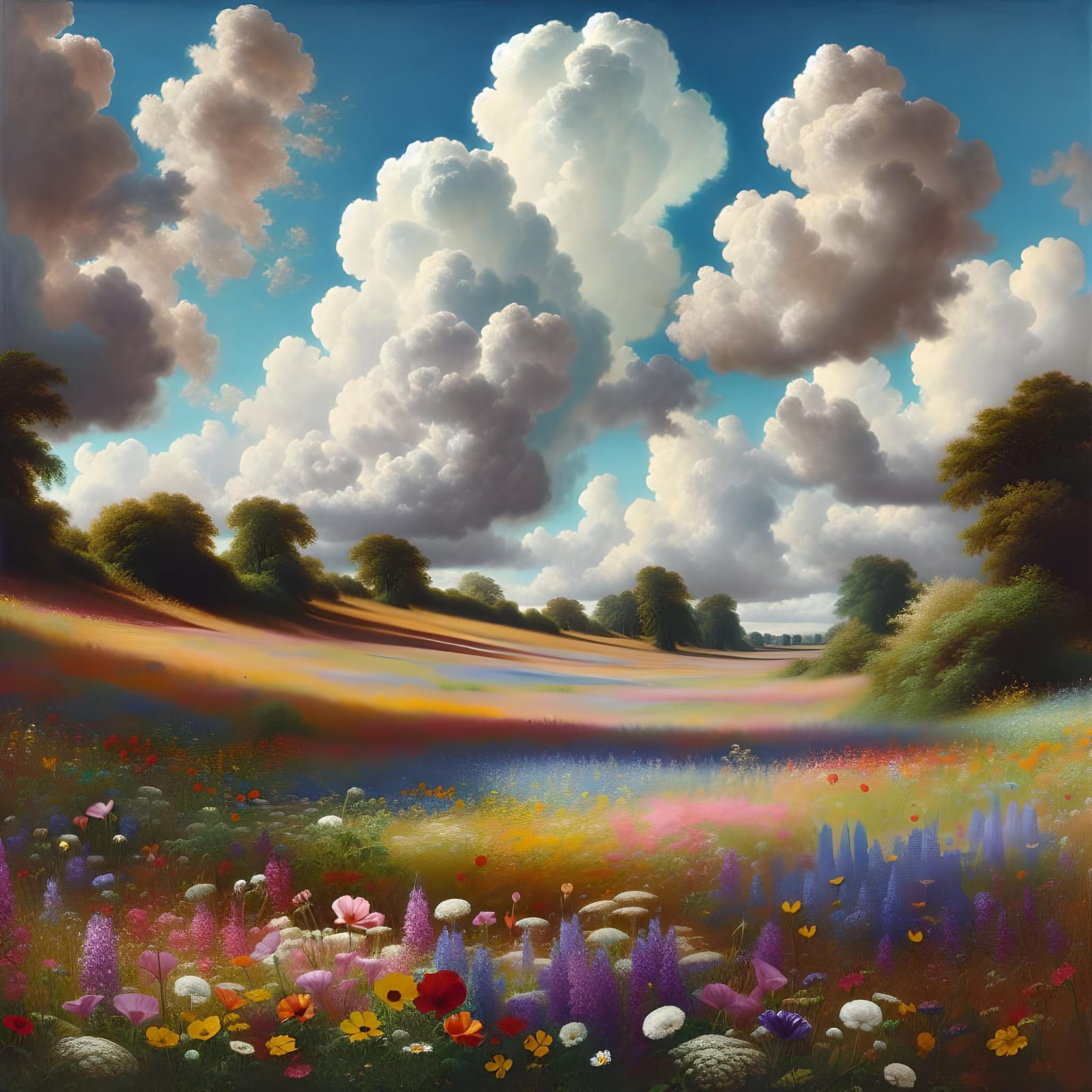 Wildflower Landscape in Oil Painting Style