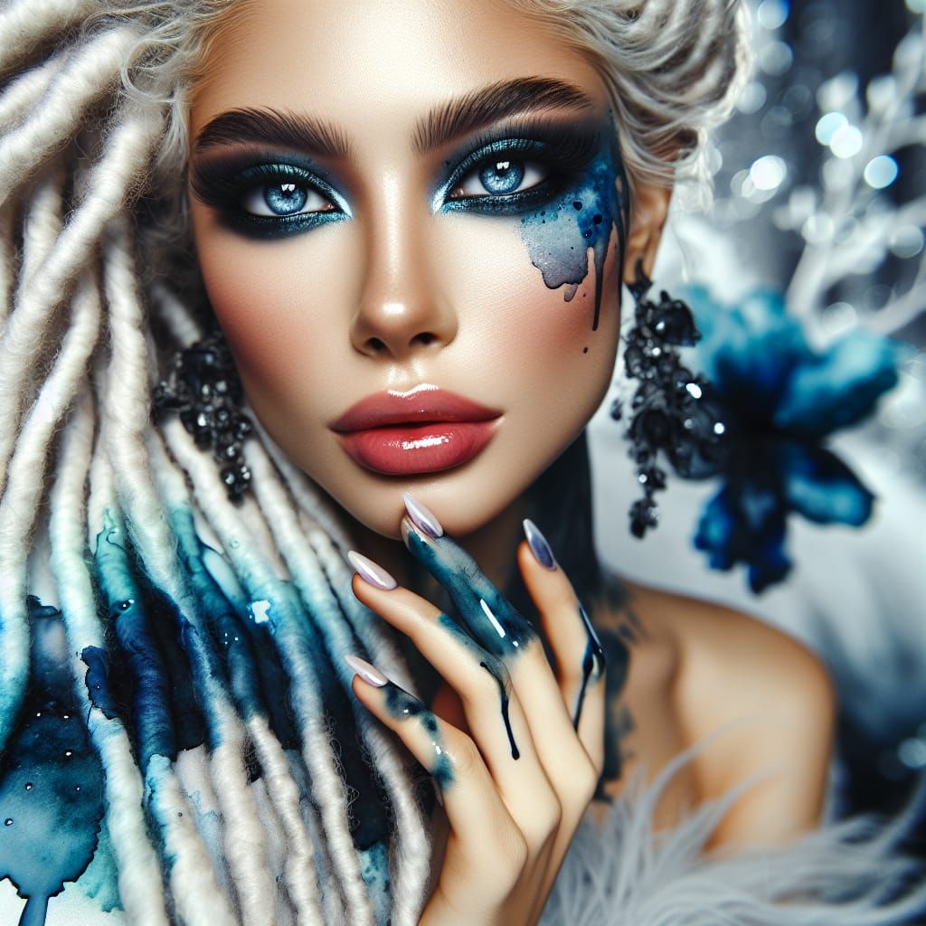 Woman in Watercolor Splash with Wet-in-Wet Technique